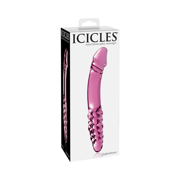 Pipedream Icicles No. 57 Curved Textured 9 in. Dual-Ended Glass Dildo Pink