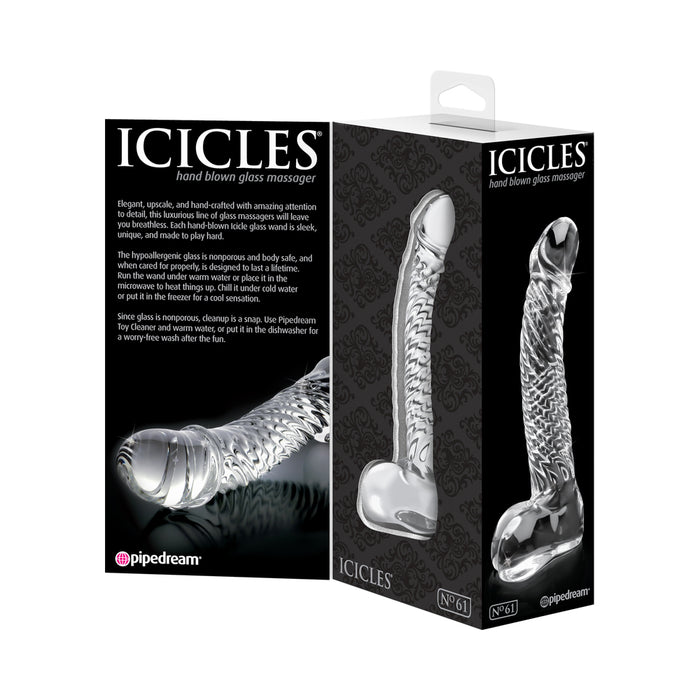 Pipedream Icicles No. 61 Curved Textured 6.5 in. Glass Dildo Clear
