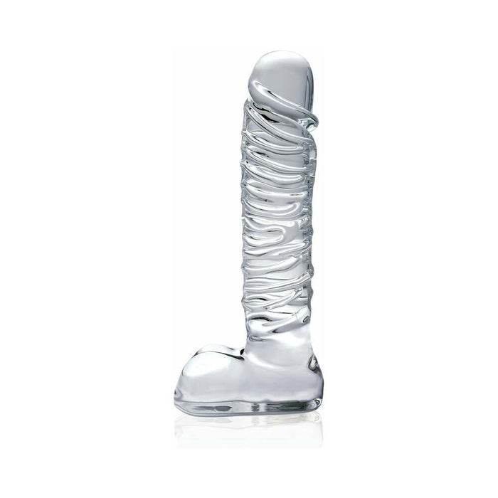 Pipedream Icicles No. 63 Ribbed Realistic 8.5 in. Glass Dildo Clear