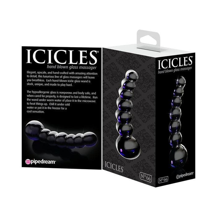 Pipedream Icicles No. 66 Curved Beaded 4.75 in. Glass Dildo Black