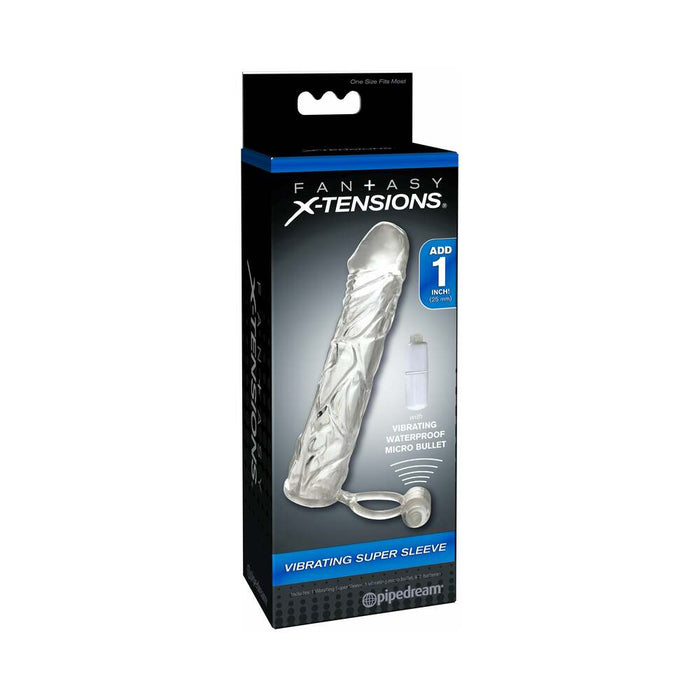 Pipedream Fantasy X-tensions Vibrating Super Sleeve 1 in. Extension With Ball Strap Clear