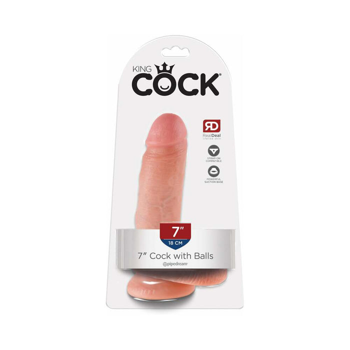 Pipedream King Cock 7 in. Cock With Balls Realistic Suction Cup Dildo Beige