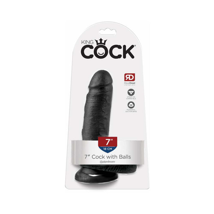 Pipedream King Cock 7 in. Cock With Balls Realistic Suction Cup Dildo Black