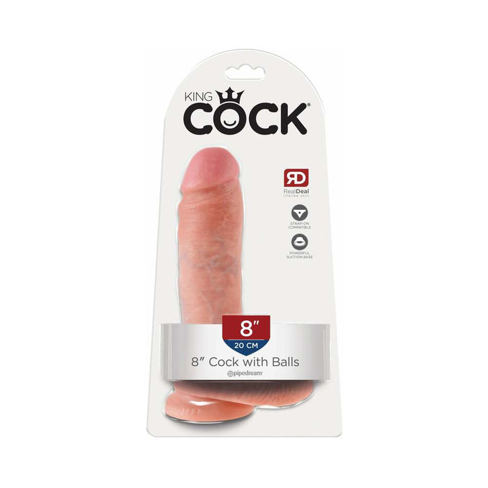 Pipedream King Cock 8 in. Cock With Balls Realistic Suction Cup Dildo Beige