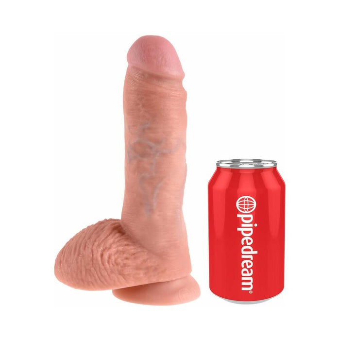 King Cock 8 in. Cock With Balls Realistic Suction Cup Dildo Beige