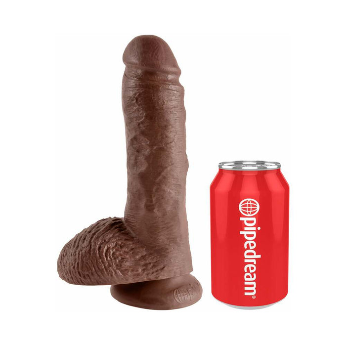 Pipedream King Cock 8 in. Cock With Balls Realistic Suction Cup Dildo Brown