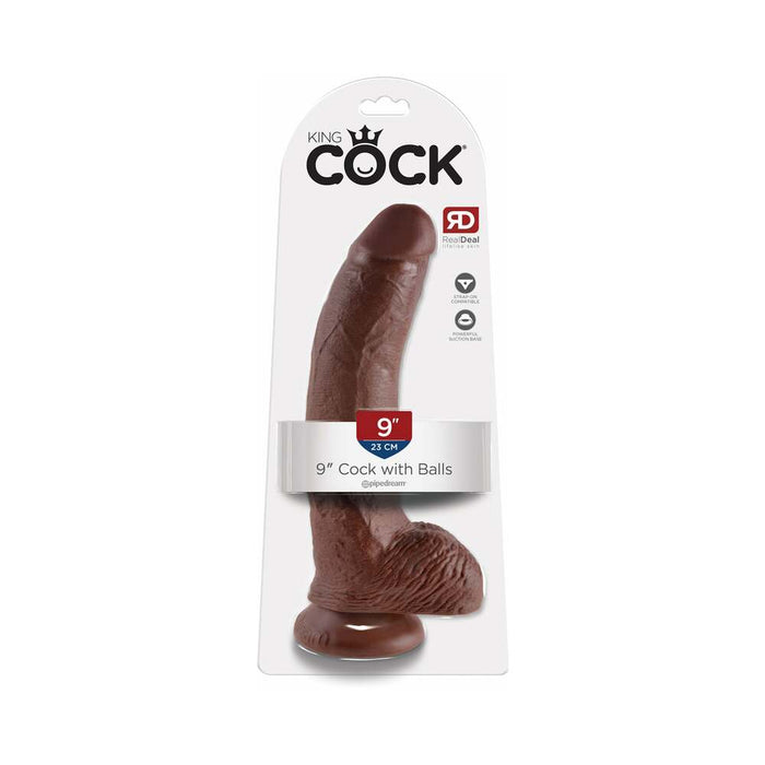 Pipedream King Cock 9 in. Cock With Balls Realistic Suction Cup Dildo Brown