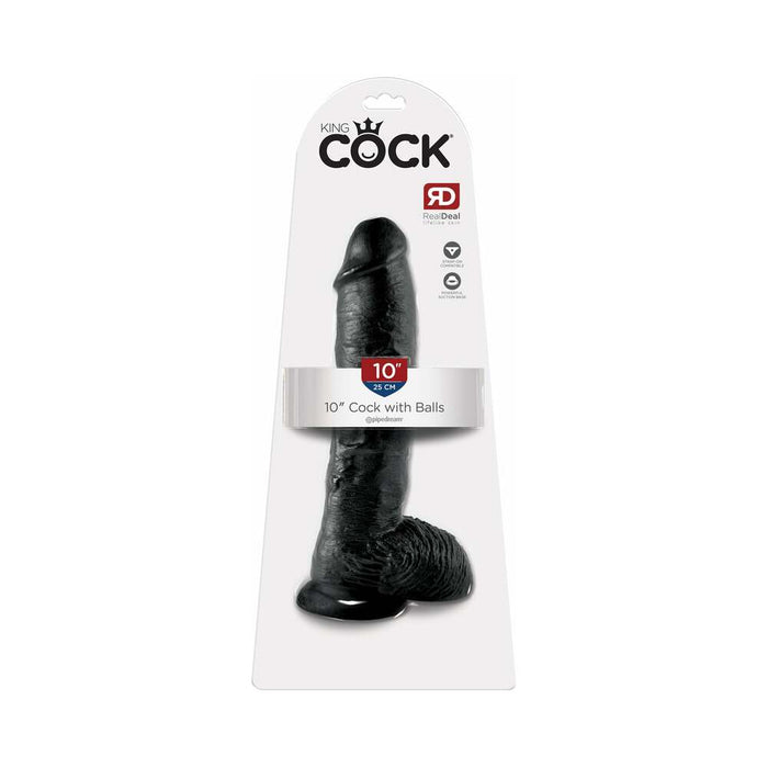 Pipedream King Cock 10 in. Cock With Balls Realistic Suction Cup Dildo Black