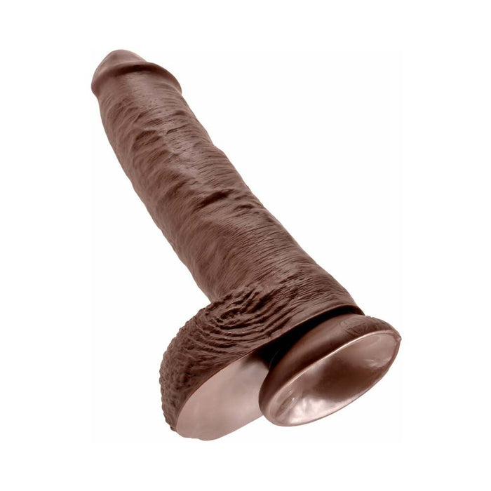 Pipedream King Cock 10 in. Cock With Balls Realistic Suction Cup Dildo Brown