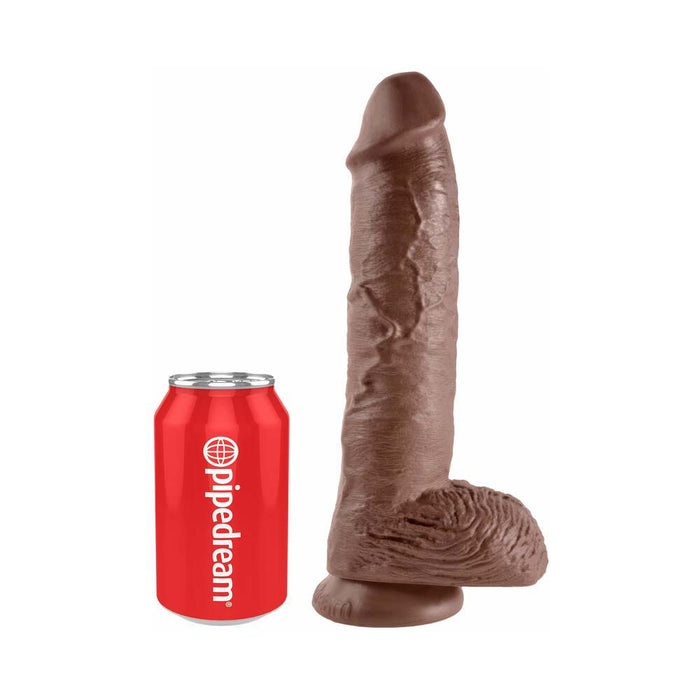 Pipedream King Cock 10 in. Cock With Balls Realistic Suction Cup Dildo Brown