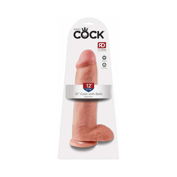 Pipedream King Cock 12 in. Cock With Balls Realistic Suction Cup Dildo Beige