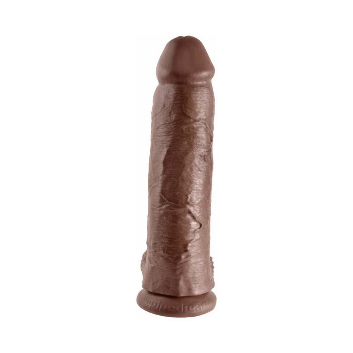 King Cock 12 in. Cock With Balls Realistic Suction Cup Dildo Brown