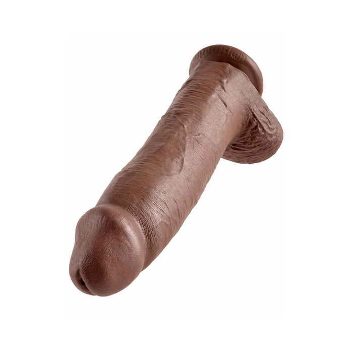 King Cock 12 in. Cock With Balls Realistic Suction Cup Dildo Brown
