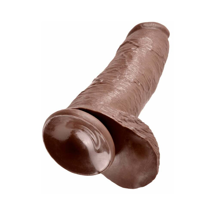 King Cock 12 in. Cock With Balls Realistic Suction Cup Dildo Brown