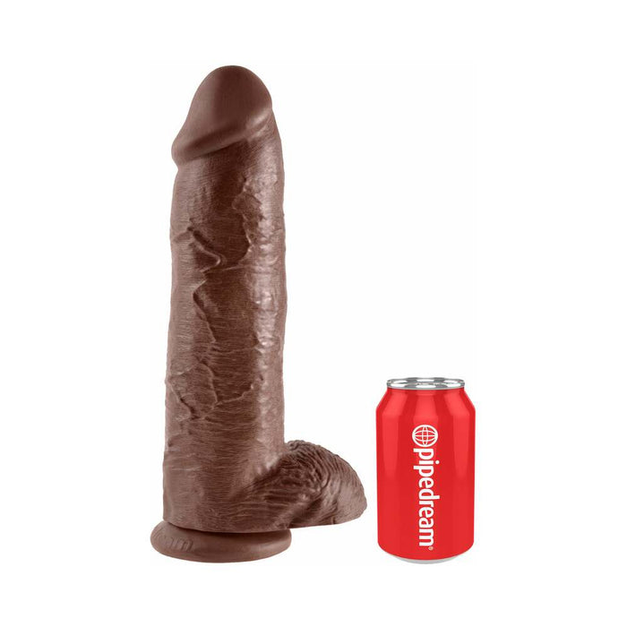 King Cock 12 in. Cock With Balls Realistic Suction Cup Dildo Brown