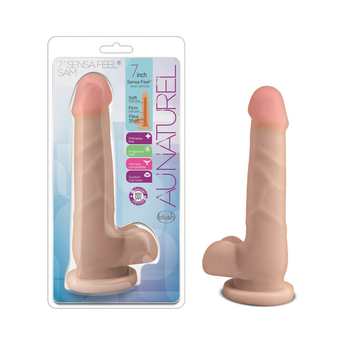 Blush Au Naturel 7 in. Sam Posable Dual Density Dildo with Balls & Suction Cup Beige