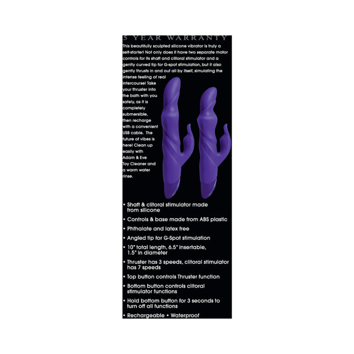 Adam & Eve Thruster Rechargeable Silicone Thrusting Rabbit Vibrator Purple