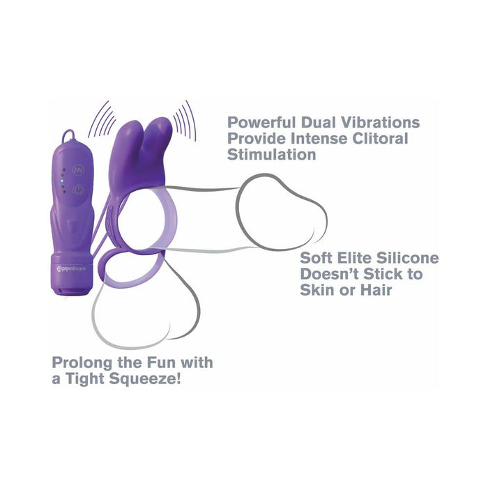 Pipedream Fantasy C-Ringz Silicone Vibrating Twin Teazer Rabbit Ring With Ears Purple