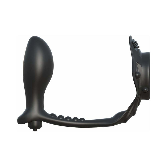 Pipedream Fantasy C-Ringz Rock Hard Ass-Gasm Vibrating Silicone Cockring With Anal Plug Black