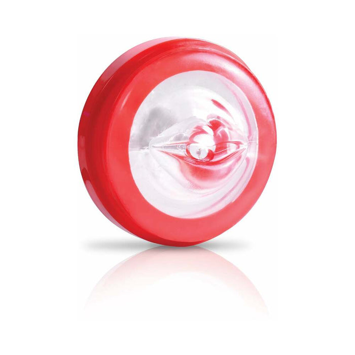 PDX Mega-Bator Mouth Rechargeable Rotating Thrusting Stroker With Hands-Free Suction Cup Clear/Red