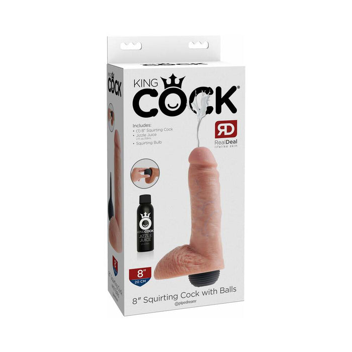Pipedream King Cock 8 in. Squirting Cock With Balls Realistic Dildo Beige