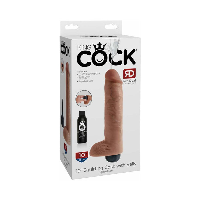 Pipedream King Cock 10 in. Squirting Cock With Balls Realistic Dildo Beige
