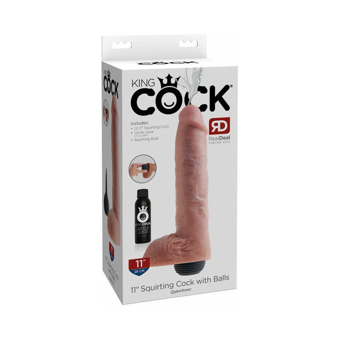 Pipedream King Cock 11 in. Squirting Cock With Balls Realistic Dildo Beige