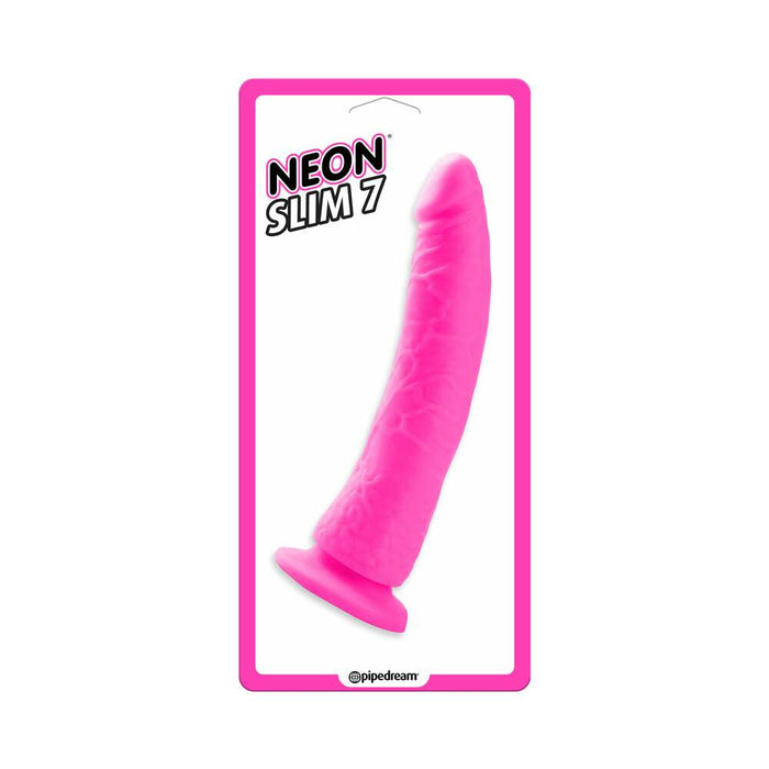 Pipedream Neon Slim 7 Realistic 7 in. Dildo With Suction Cup Pink