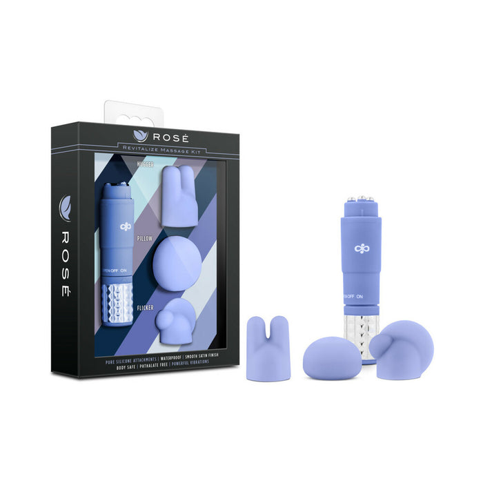 Blush Rose Revitalize Massage Kit with Mini Vibrator & 3 Silicone Attachments Periwinkle