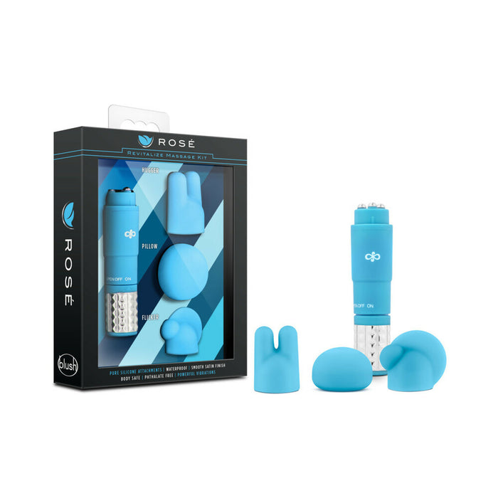 Blush Rose Revitalize Massage Kit with Mini Vibrator & 3 Silicone Attachments Blue