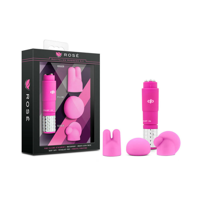 Blush Rose Revitalize Massage Kit with Mini Vibrator & 3 Silicone Attachments Pink