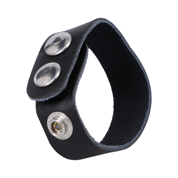 Rock Solid Adjustable Leather 3 Snap Cock Ring (Black)