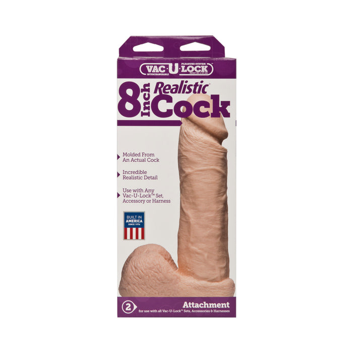 Vac-U-Lock - 8 Inch Realistic Cock White