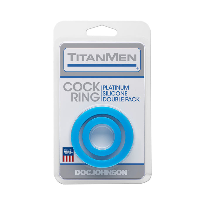Titanmen Cock Ring Platinum Silicone Double Pack Blue
