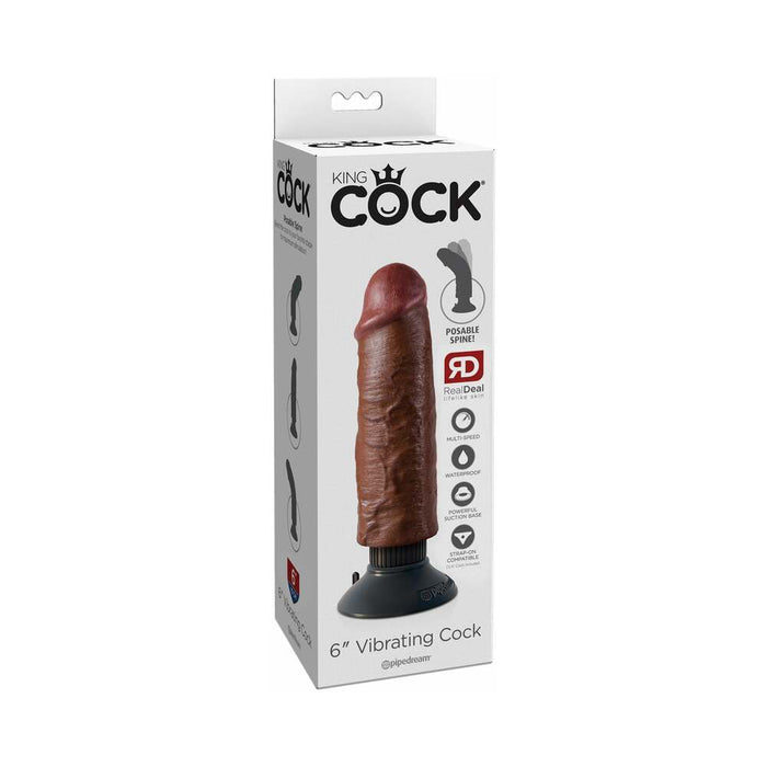 Pipedream King Cock 6 in. Vibrating Cock Poseable Dildo With Suction Cup Brown