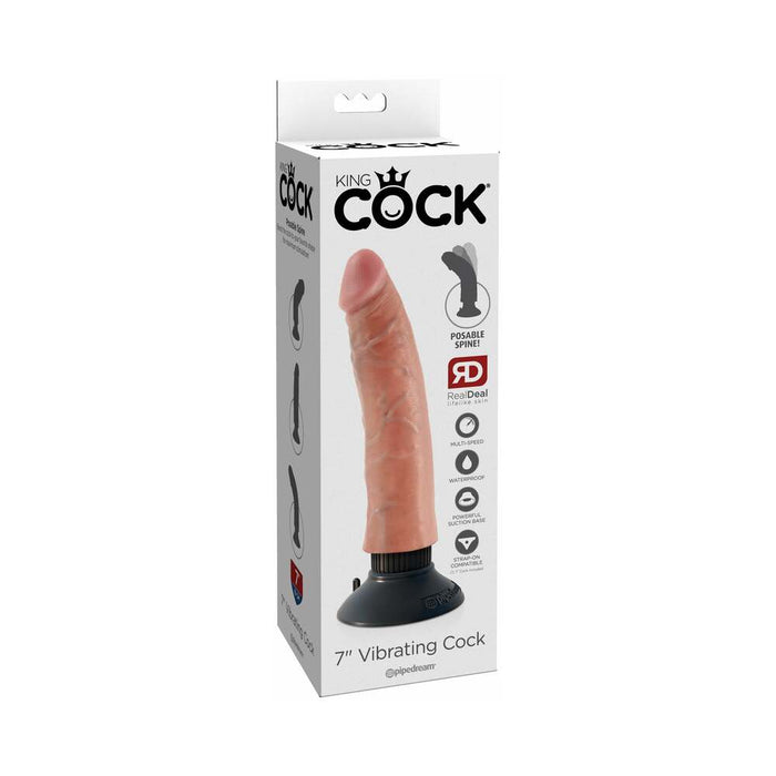 Pipedream King Cock 7 in. Vibrating Cock Poseable Dildo With Suction Cup Beige