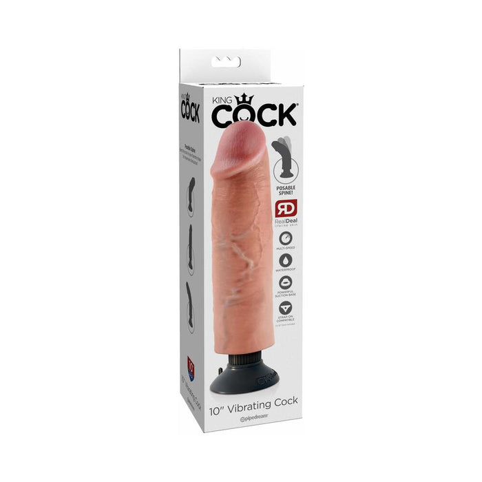 Pipedream King Cock 10 in. Vibrating Cock Poseable Dildo With Suction Cup Beige