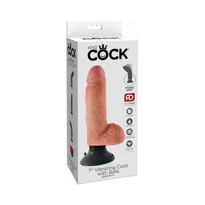 Pipedream King Cock 7 in. Vibrating Cock With Balls Poseable Suction Cup Dildo Beige