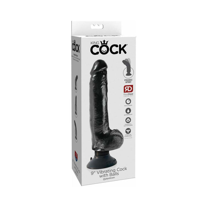 Pipedream King Cock 9 in. Vibrating Cock With Balls Poseable Suction Cup Dildo Black
