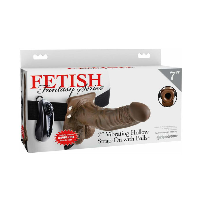 Pipedream Fetish Fantasy Series 7 in. Vibrating Hollow Strap-On with Balls Brown/Black