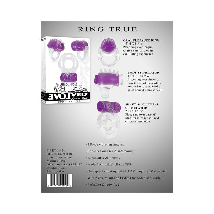 Evolved Ring True 3-Piece Vibrating Ring Set Clear/Purple