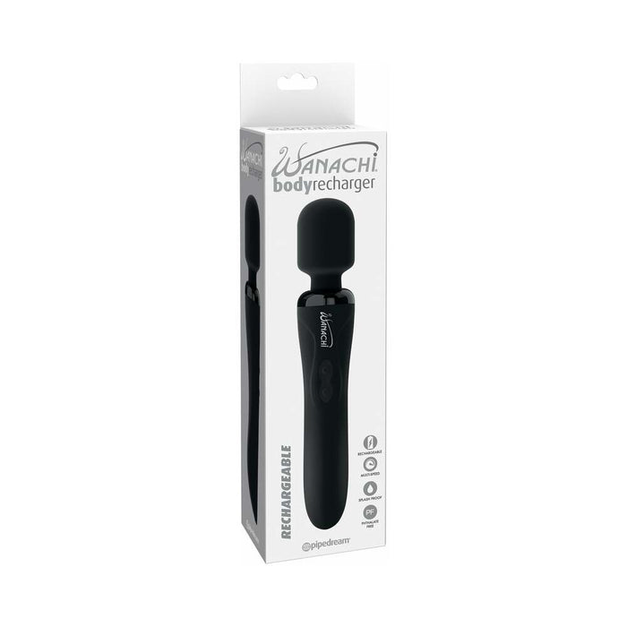 Pipedream Wanachi Body Recharger Rechargeable Silicone Wand Vibrator Black