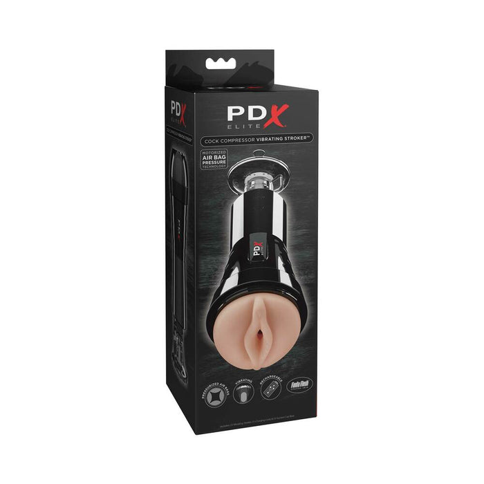 PDX Elite Cock Compressor Rechargeable Vibrating Stroker With Hands-Free Suction Cup Beige/Black