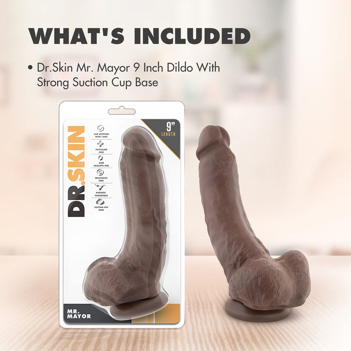 Dr. Skin Mr. Mayor Realistic 9 in. Dildo with Balls Brown