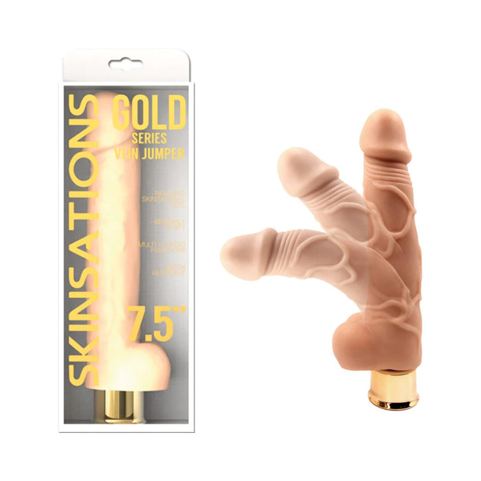 Skinsations Gold Series Vein Jumper 7.5in Vibrating Dildo Multi Function