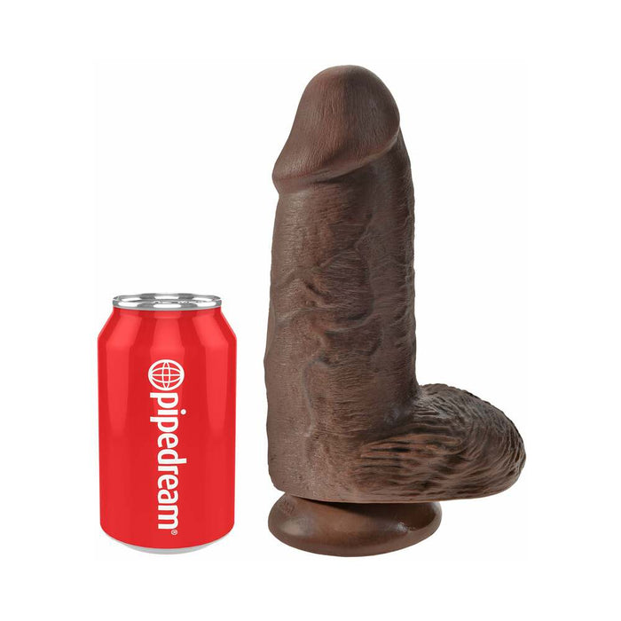 Pipedream King Cock Chubby 9 in. Cock With Balls Realistic Suction Cup Dildo Brown