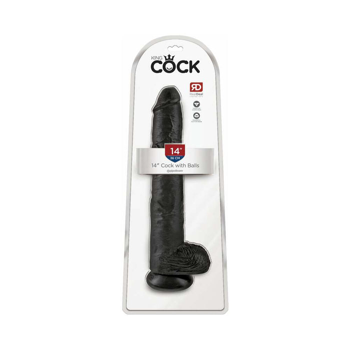 Pipedream King Cock 14 in. Cock With Balls Realistic Suction Cup Dildo Black