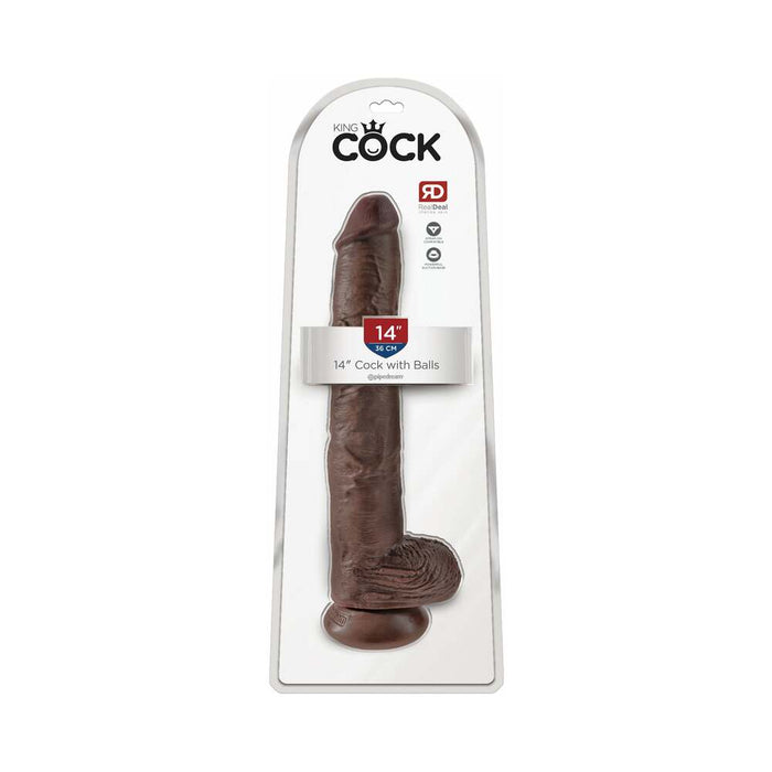 Pipedream King Cock 14 in. Cock With Balls Realistic Suction Cup Dildo Brown