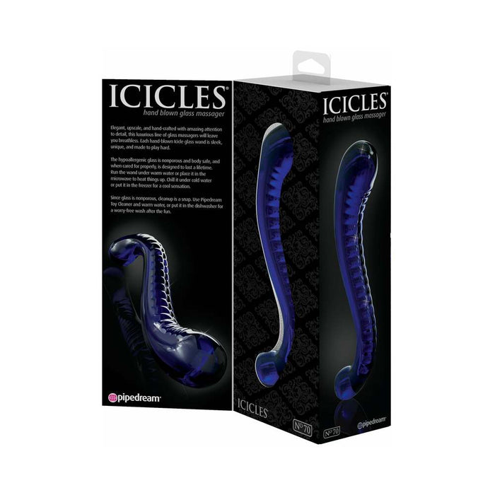 Pipedream Icicles No. 70 Curved Dual-Ended Glass Dildo Blue