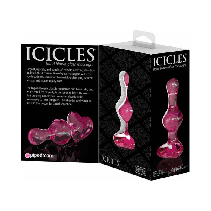 Pipedream Icicles No. 75 Beaded Glass Massager With Heart-Shaped Base Pink